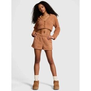PINK Victorias Secret Co-zzzy Fleece Boxy Fuzzy Pajama Shorts Brown‎ LRG Toffee